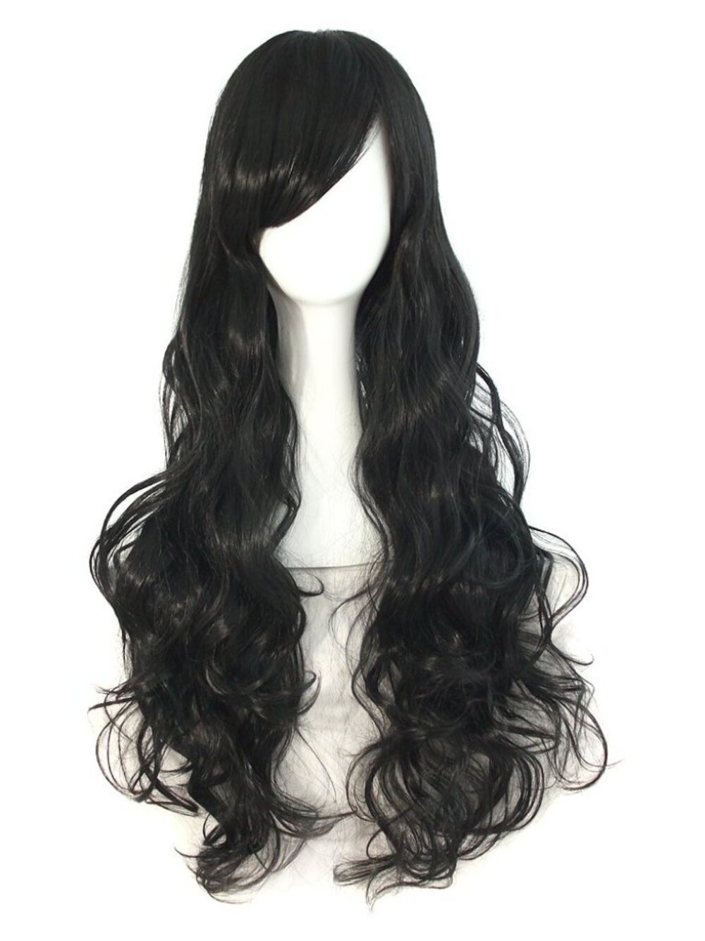 Women's Black 32 Inch Long Hair Spiral Curly Cosplay Wigs With Side Bangs